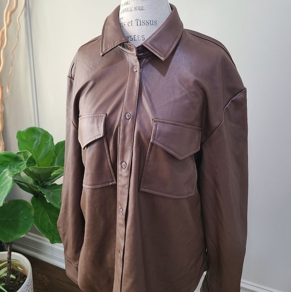 Lisadnyc The drop polyurethane shirt jacket womens sz.L - Picture 2 of 11
